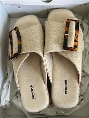 SONOMA Beige Canvas Slide Mules with Tortoiseshell Buckle